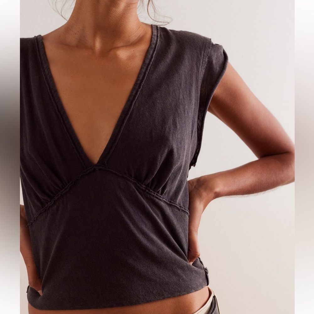 Free People Black V-Neck Top